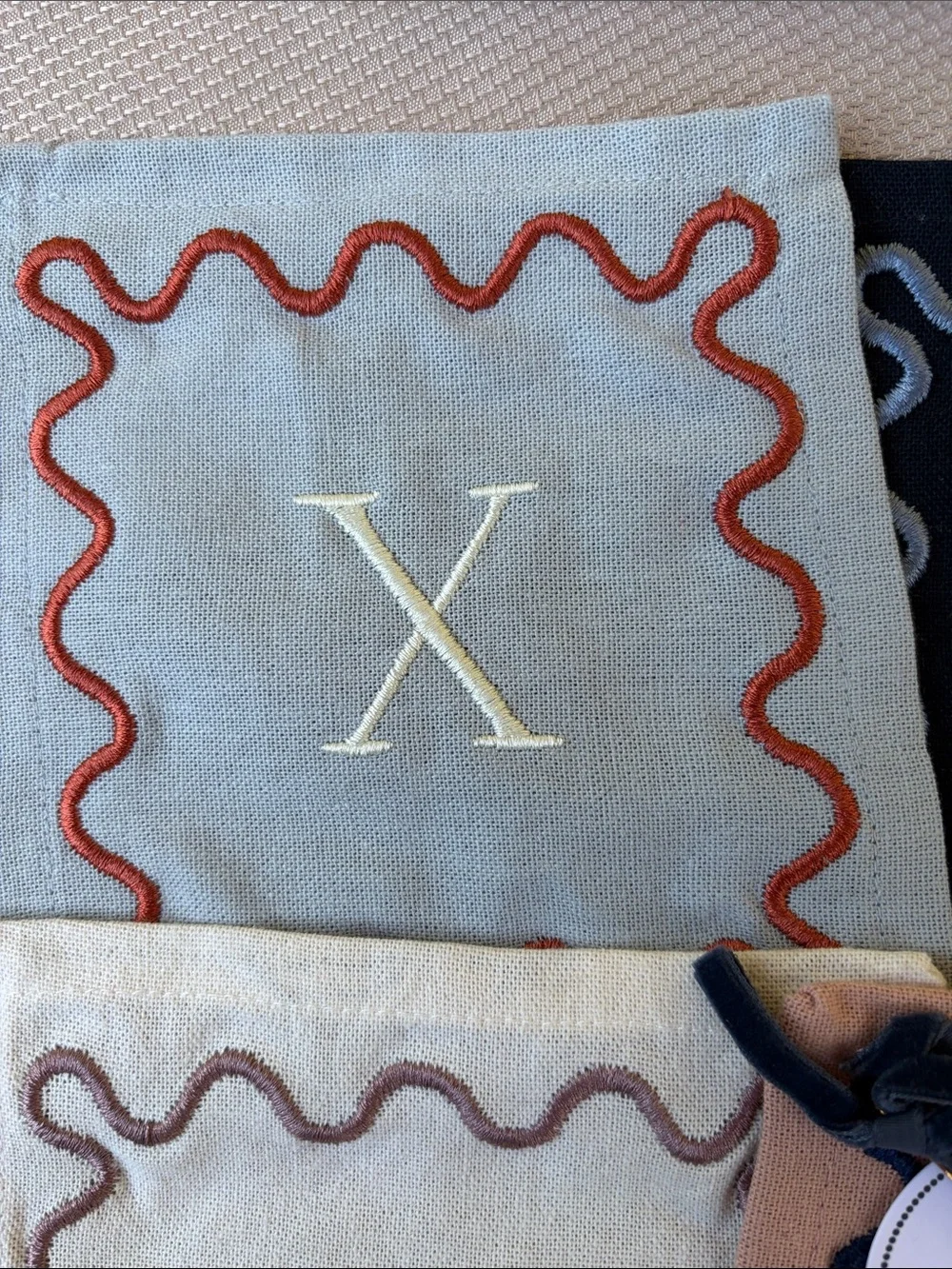 8 Anthropologie Multicolor Embroidered X Cocktail Napkin Set - two sets of 4